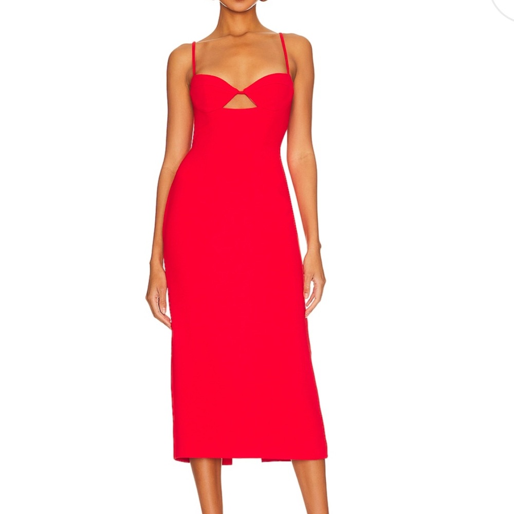 Worn Once - Bardot Vienna Midi Dress in Flame Orange